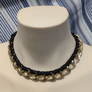 Chunky Gold Tone Chain Necklace with Black Woven Lace Wimsigoth